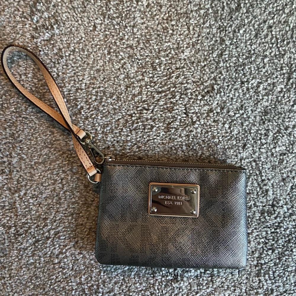 Metallic grey Michael kors wristlet